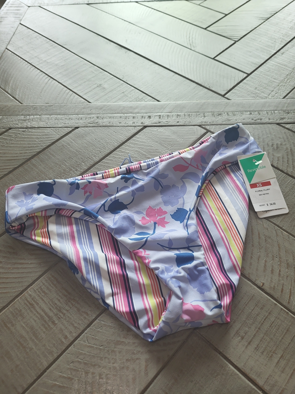 Splendid Reversible Floral & Stripe Bikini Bottoms in Light Blue, Pink & White